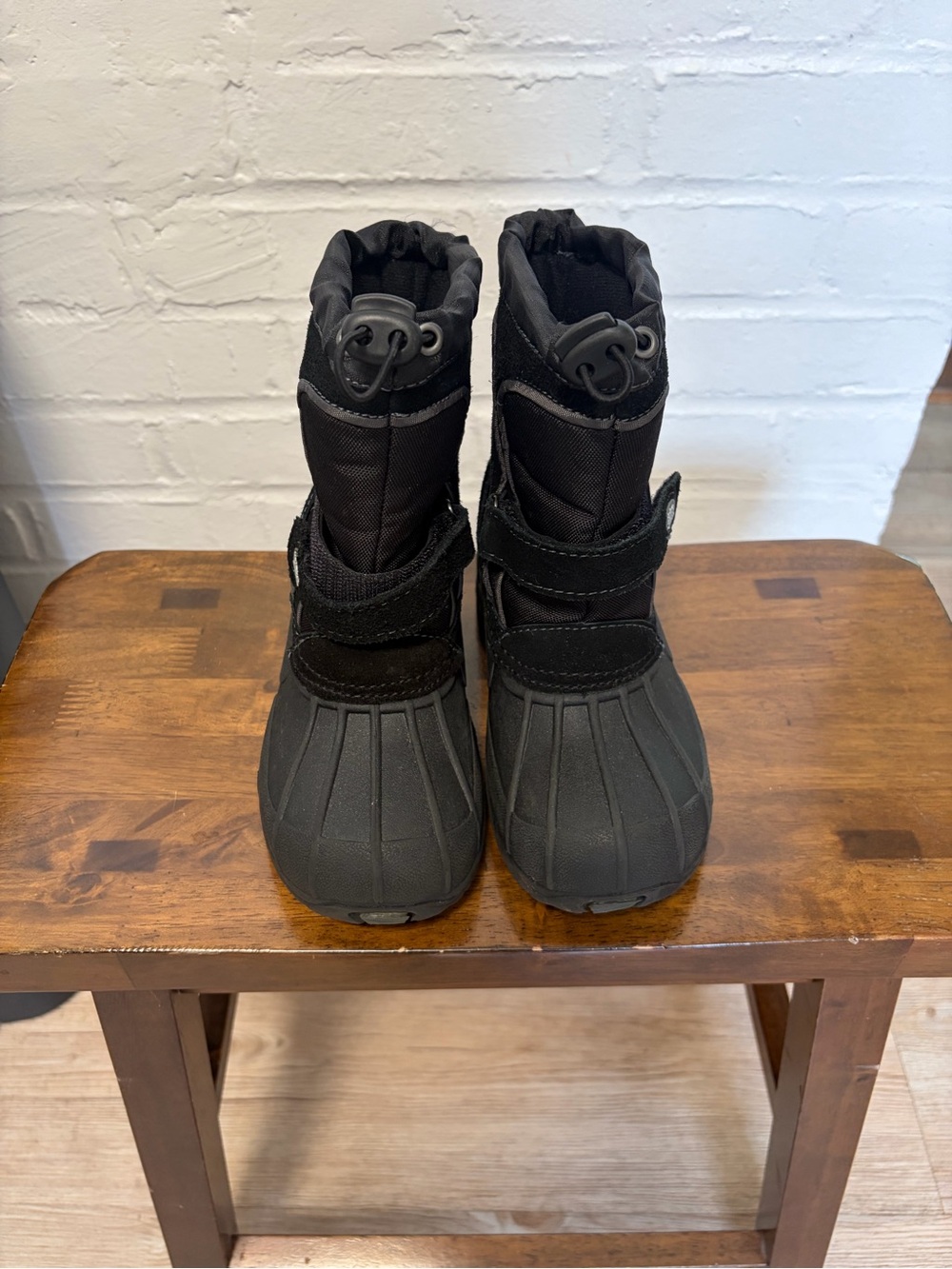 totes Black Kids Waterproof Winter Boots with Toggle & Velcro